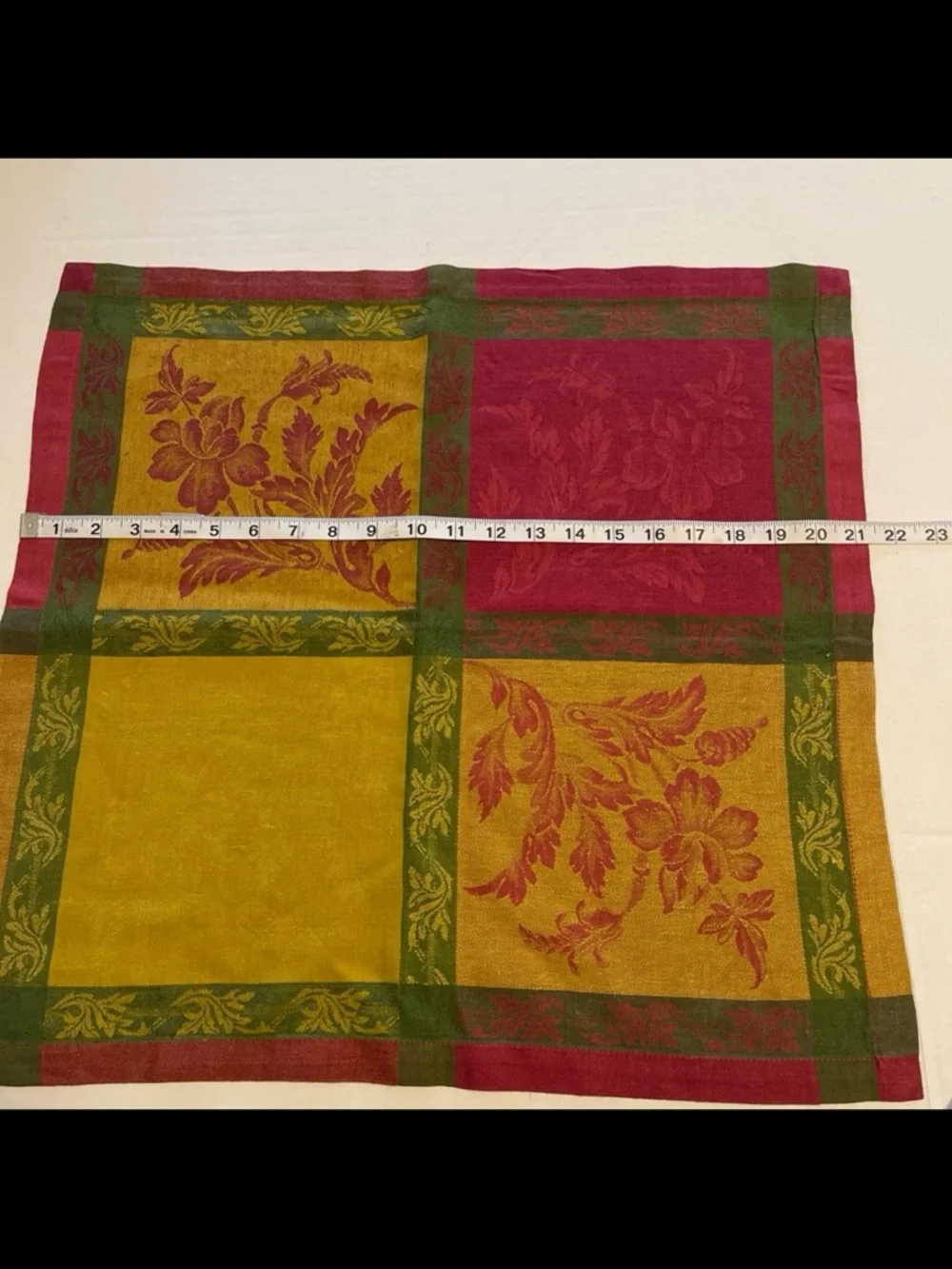 Williams-Sonoma Mustard Yellow and Burgundy Floral Napkins Set of 4 Linen Cotton